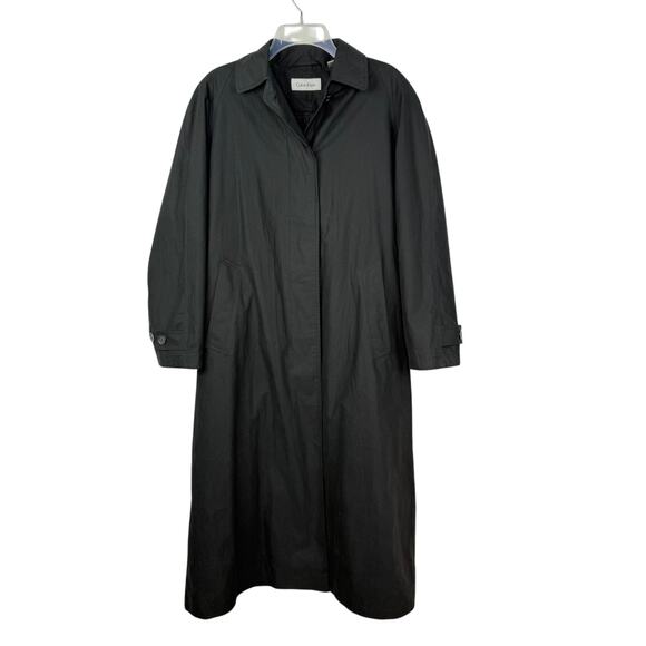 Calvin Klein Long Black Over Coat Trench Coat Wool Blend Lining Women's Sz 2 - Picture 1 of 16